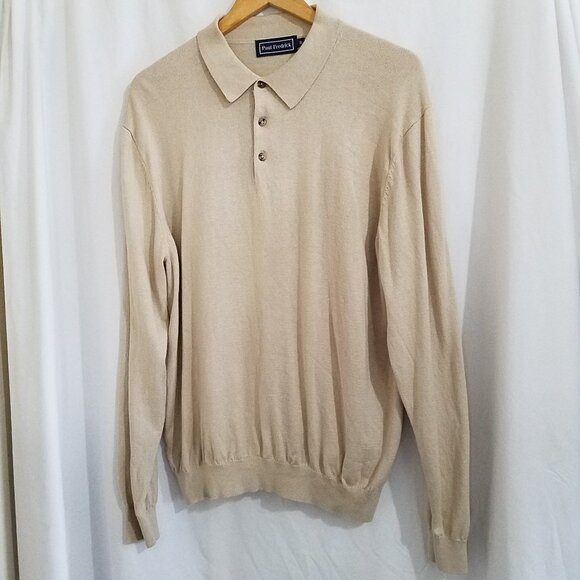 Paul Fredrick Men’s Polo Sweater –Size XL –Beige –Silk, Cashmere & Cotton Blend - Picture 1 of 14